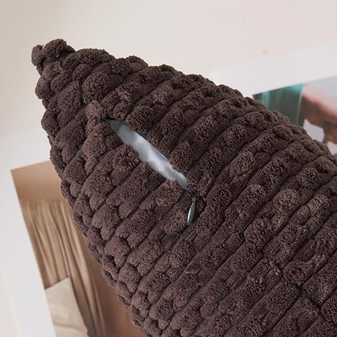 Kevin Textile Soft Corduroy 12"x20" Lumbar Pillow Cover 1 Pack, Coffee | Boho Stripe Plush Corduroy Decorative Oblong Cushion Cover Modern Farmhouse Home Decor for Sofa Couch Bed Chair