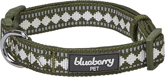 Blueberry Pet 3 Colors 3M Reflective Jacquard Neoprene Padded Adjustable Dog Collar, Olive