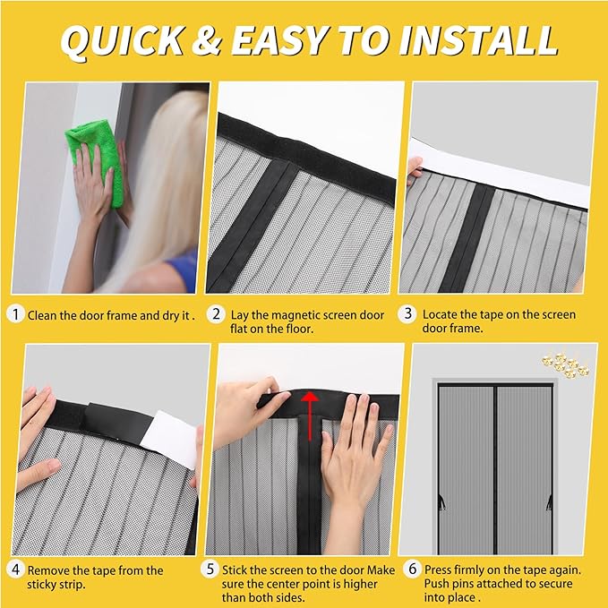 Magnetic Screen Door - Fit for Door Size: 30x80 Inch, Screen Itself Size: 32"x82", Hands Free Mesh Partition,Heavy Duty Screen Door Mesh Curtain Keeps Bugs Out, Frame Hook & Loop, Pet and Kid Friendly