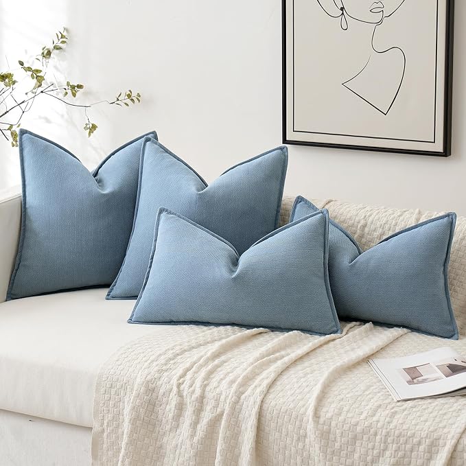 MIULEE Pack of 2 Light Blue Euro Shams Chenille Pillow Covers 24x24 Inch | Decorative Soft Couch Throw Pillows,Farmhouse Cushion Covers,Elegant Design for Sofa,Bed,Living Room,Summer Decor