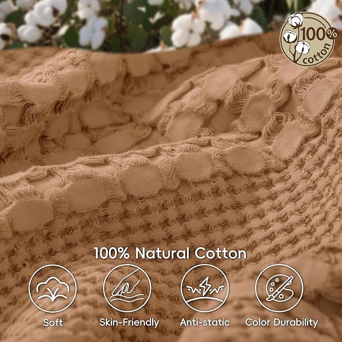 PHF 100% Cotton Waffle Blanket Twin Size, Lightweight Breathable Summer Blanket for Hot Sleepers, Pre-Washed Soft Layer for Bed, Dorm, Couch & Guest Room, Home Decor Gift, 66"x90", Clay