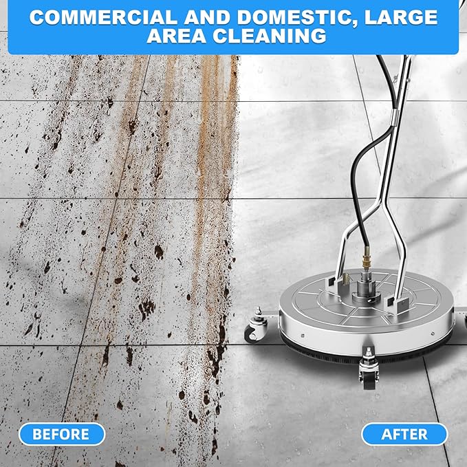 24" Pressure Washer Surface Cleaner with 304 Industrial-Grade Stainless Steel Housing, Dual Handle, Driveway Pressure Washer Attachment, 2 Replacement Nozzles, for Concrete, Sidewalk, Deck, 4000 PSI