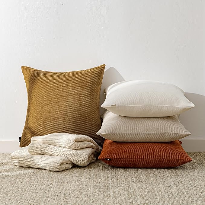 Fall Decorative Throw Pillow Covers Pack of 2,16x16 Inch Warm Brown | Twill Chenille Cushion Covers for Sofa Living Room Couch Bed