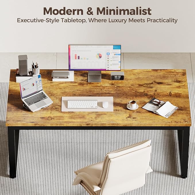 Mericonia 40 Inch Computer Desk, 1.2" Thick Small Office Table, Brown | Modern Simple Style, Heavy Duty Industrial Frame, Small Study & Writing Table for Home Bedroom Work