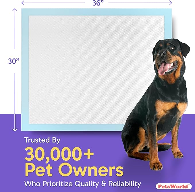 PETSWORLD Extra Large Potty Pads for Dogs, Odor Eliminating 30" x 36", 100 Count Pee Pads for Pets, Gigantic XL Dog Pads, 5 Layer Ultra Absorbent Technology, Leak Proof Training Pads for Dogs & Cats