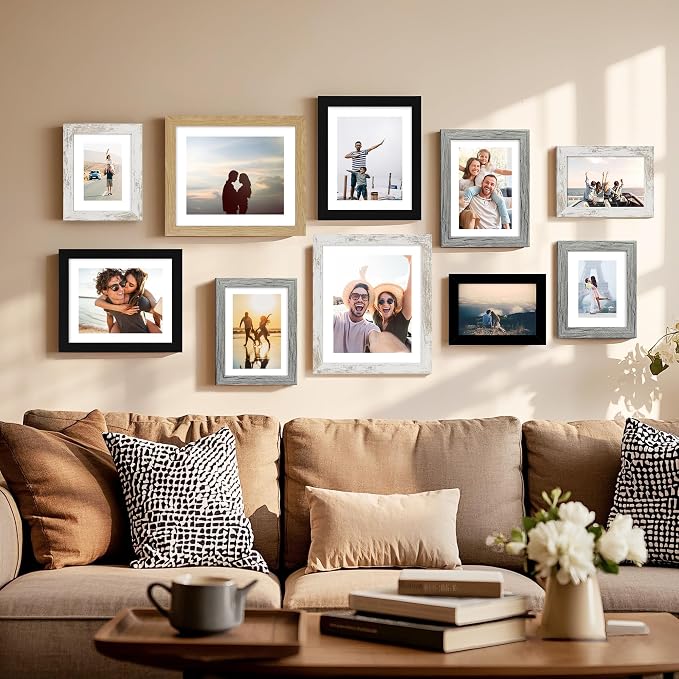 Hongkee 6x8 Picture Frame Set of 4, Made of Real Glass and Black Frame - Display Picture 4x6 with Mat or 6x8 Without Mat, 6 by 8 Photo for Wall or Tabletop
