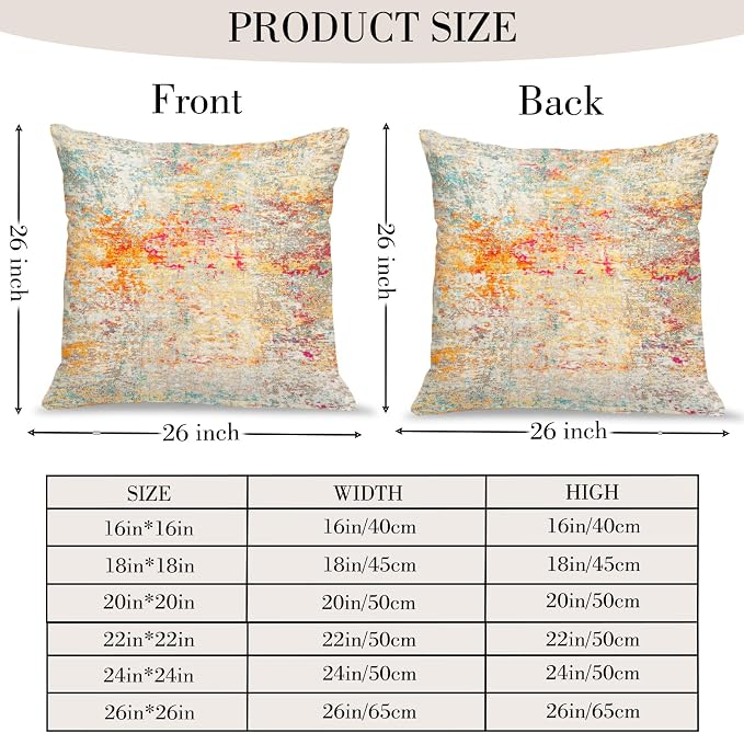 Boho Floral Throw Pillow Covers 26x26 inch Set of 2,Boho Rug Geometric Floral Pattern Decor Double Sided Pattern Cushion Cover Soft Pillow Case Living Sofa Room Bed Square Pillow Cover