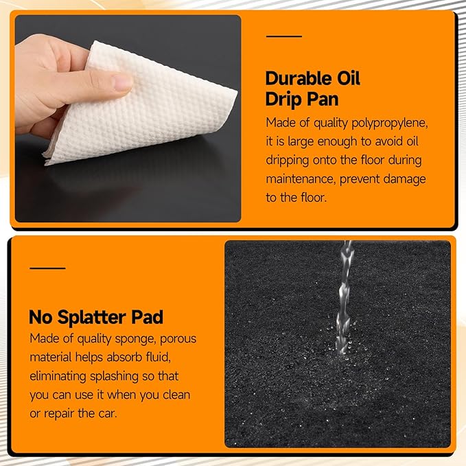 Oil Drain Pan,35" x 24" Large Oil Drip Tray for Under Car with No Splatter Pad, Leak-Proof Garage to Keep Floor Clean, Reusable Automotive Fluid Change Tray (3 PCS)