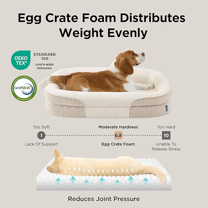 Bedsure XL Pro Orthopedic Dog Beds Large Sized Dog - 360° Oval Bolster Jumbo Dogs Bed for Senior Dogs with Waterproof Washable Cover, Extra Large Pet Sofa Couch with Ultra-Soft Fleece, Beige, 45"