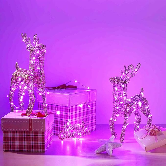 RUICHEN Plug in Fairy Lights with Switch, Waterproof 33 Ft 100 LED Silver Wire Starry String Firefly Lights for Christmas, Easter, Valentines Day, Parties, Wedding, Vases, Craft, Pink