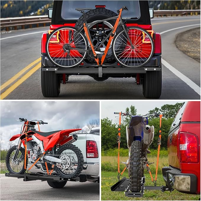 Nilight Motorcycle Hitch Carrier 600LBS, Heavy Duty Dirt Bike Hitch Hauler with 55.11" Longer Ramp, Pin, Tie-Down Strap and Tightener, 2" Receiver, 5" Wide Tire