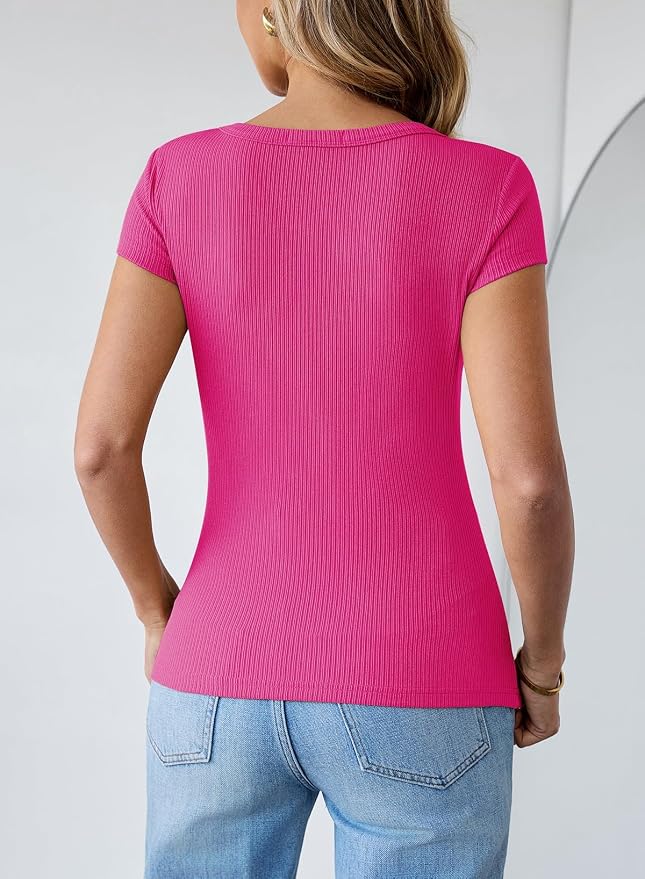 Pink Queen Sexy Tops for Women Cutout Keyhole Neck Cap Sleeve Shirts Casual Summer Clothes 2026 Fashion