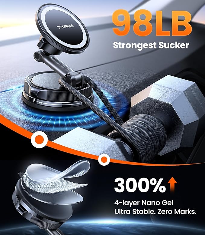 TORRAS 2026 Vacuum for Magsafe Car Mount���98+LBS Strongest Suction & Ultra Magnet��� Magnetic Phone Holders for Your Car, 360�� Adjustable Car Phone Holder Mount for iPhone 17 Pro Max 16 15 14 13 12