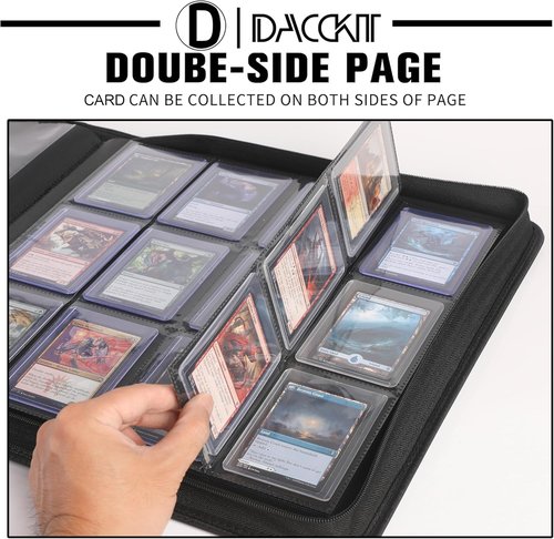 D DACCKIT Top Loader Binder - 12 Pocket Fits 480 Cards | Compatible with 3" X 4" Rigid Holders - Brilliant Green