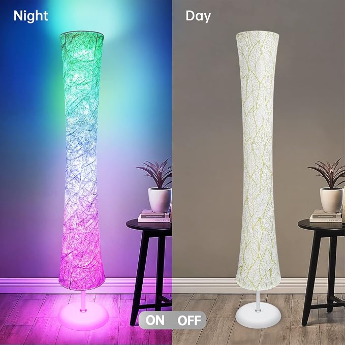 WORLD WIN Floor Lamp, 61'' Smart RGB LED Corner Lamp with Music Sync and 16 Million DIY Colors, 3 Color Temperature, APP & Remote Control, Color Changing Standing Floor Lamp with Stand