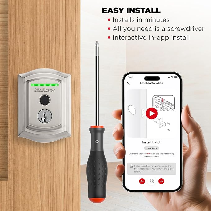 Kwikset Halo Touch Fingerprint Wi-Fi Smart Lock, Keyless Entry Door Low Profile Deadbolt, Geofence Auto-Unlock, Grade AAA Certified, No Hub Easy Install, Satin Nickel Lifetime Finish Warranty, Arch