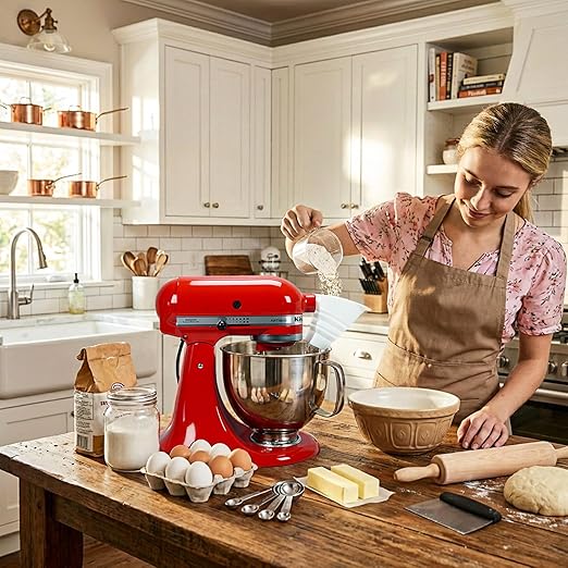 Flour Funnel for Kitchen Aid Mixer with Spatula & Brush Set - Silicone Collapsible Stand Mixer Attachment Compatible with KitchenAid 4.5-5 QT Tilt-Head (KSM150), Mess Free Dishwasher Safe (White)