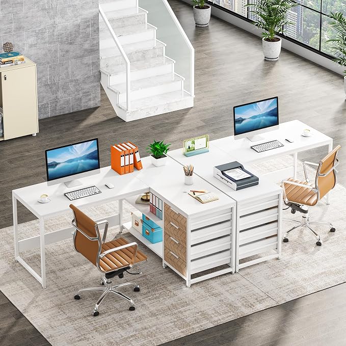 Tribesigns L Shaped Computer Desk with Storage Drawers, 59 inch Corner Desk with Shelves, Reversible L-Shaped Office Desk Study Writing Table Workstation for Home Office, White