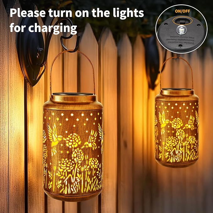 ODEETRONIC Hummingbird Solar Lantern Lights - Outdoor Waterproof Hanging Lanterns, Solar Garden Lights Birthday Gifts for Women Mom Grandma, Metal Hummingbird LED Lanterns for Garden Yard Patio Decor