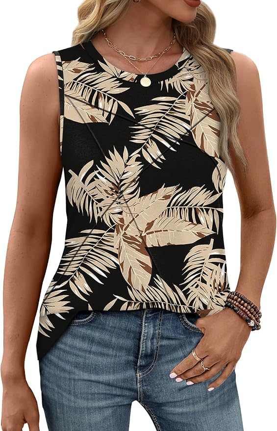 WIHOLL Women's Sleeveless Summer Crewneck Loose Fit Tank Tops