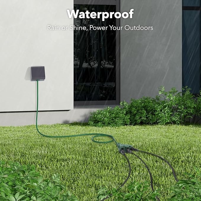 BN-LINK 2-Pack 10Ft Outdoor Extension Cord with 3 Outlets 16/3 SJTW Power Cord, 3-Prong Grounded Plug, for Landscaping & Holiday Decorations, ETL Listed