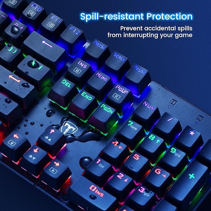 RisoPhy Mechanical Gaming Keyboard, RGB 104 Keys Ultra-Slim LED Backlit USB Wired Keyboard with Blue Switch, Durable Abs Keycaps/Anti-Ghosting/Spill-Resistant Computer Keyboard for PC Mac Xbox Gamer | 104 Keys, RGB LED Backlit, Durable Abs Keycaps, Ant...