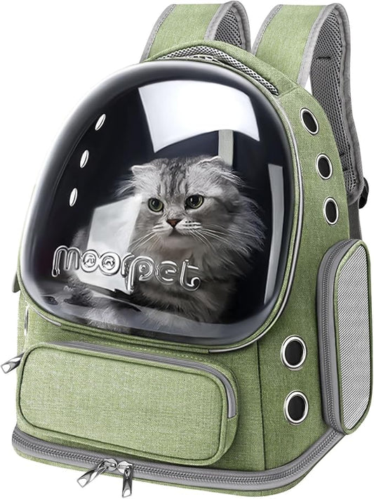 Cat Backpack Carrier, Breathable Cat Bubble Backpack Large Space Cat Carrier Backpack for Kitty Small Dog, Foldable Airline Approved Cat Backpack, Transparent Pet Travel Backpack Up to 20 lbs (Green)