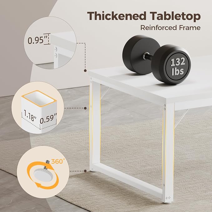 Mericonia 40 Inch Computer Desk, 1" Thick Small Office Table, White | Modern Simple Style, Heavy Duty Industrial Frame, Small Study & Writing Table for Home Bedroom Work