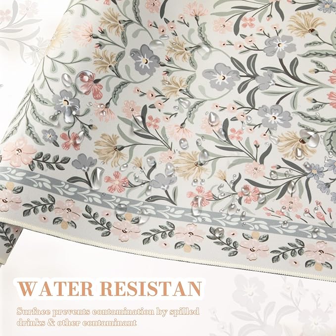iCasso Desk Mat for Women Desk Accessories, 35.4x15.7in,Cozy Gray Floral | Back to School XXL Large Mouse Pad, Anti-Slip Big Mousepad with Stitched Edges,Smooth Water-Resistant