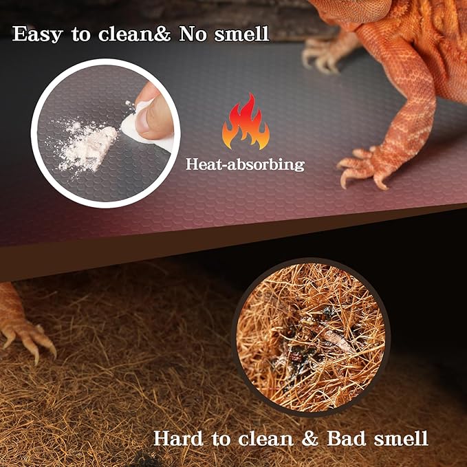 Bearded Dragon Tank Accessories, Reptile Mat, Reptile Terrarium Substrate Liner for Leopard Gecko, Lizard, Snake, Tortoise, Iguana Non-Adhesive Reptile Flooring (18"x72" Grey)
