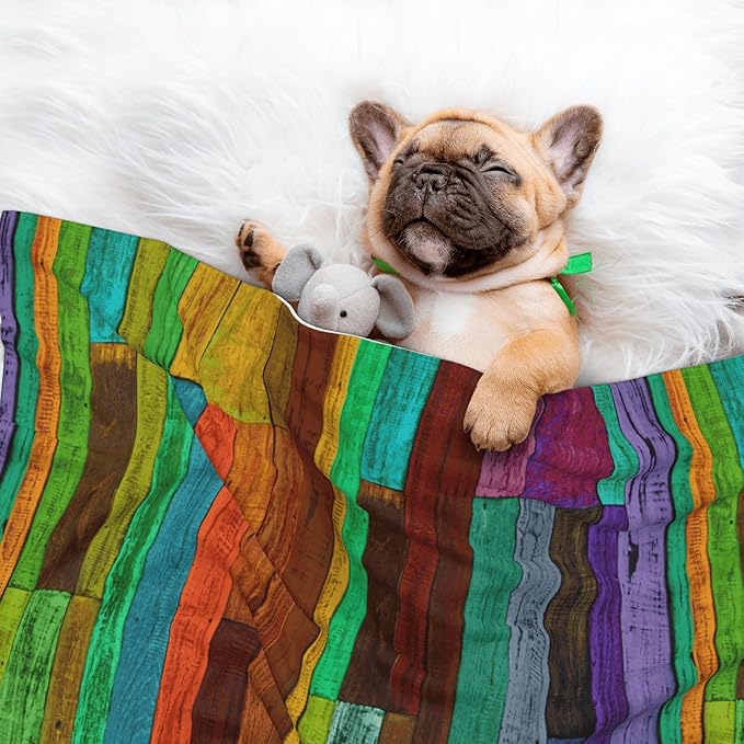 Colorful Wood Throw Blanket - Wooden Blanket for Dog Cat Pet Blankets 30x20 for Couch Sofa Bed