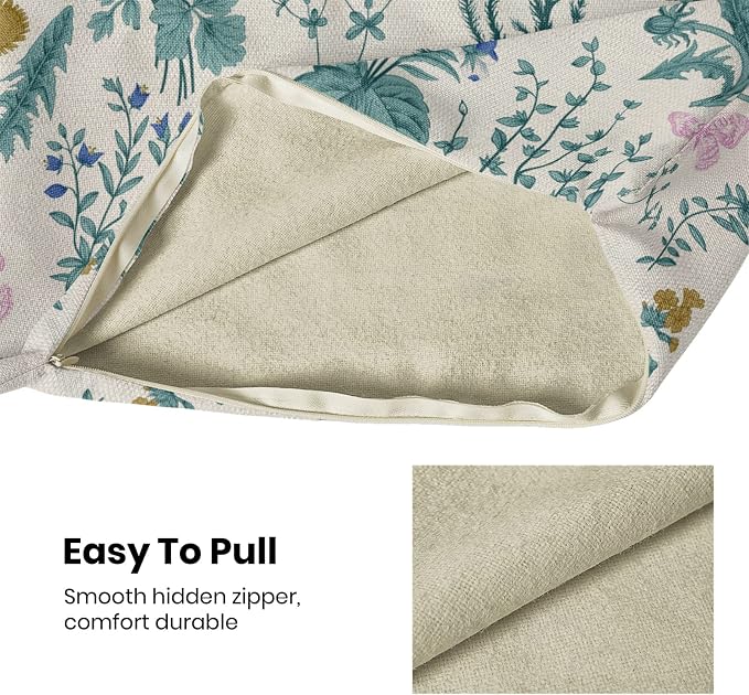 AEIOAE Spring Pillow Covers 20x20 Inch Set of 2,Blue Teal Wild Flower Plant Throw Pillows Case,Seasonal Floral Outdoor Decorative Square Linen Farmhouse Decor Cushion Covers for Home Sofa Bed Couch