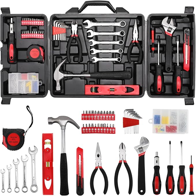 TLGREEN 147 Pieces Tool Set, Tool Kit for Home, Basic Tool Kit with Storage Tool Box, Screwdrivers, Adjustable Wrench, Pliers, Knife,General Household Hand Tool Set for Home, Car, Dorm, Garage