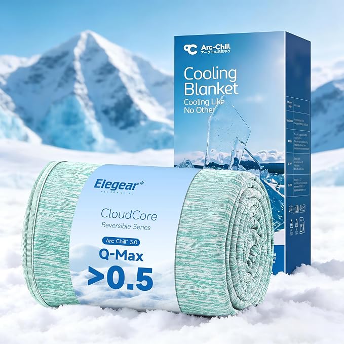 Elegear Arc-Chill 3.0 Cooling Blanket for Hot Sleepers, Queen Size, Green | Q-Max>0.5 Cooling Fabric, Absorbs Heat to Keep Body Cool, Breathable Summer Blankets for Night Sweats & Menopause, 79"x86"