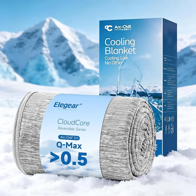Elegear Arc-Chill 3.0 Cooling Blanket for Hot Sleepers, Twin Size, Grey | Q-Max>0.5 Cooling Fabric, Absorbs Heat to Keep Body Cool, Breathable Summer Blankets for Night Sweats & Menopause, 59"x79"