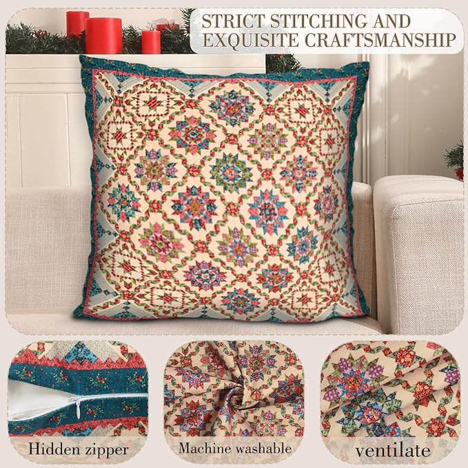 Boho Throw Pillow Covers 18x18 inch Set of 2,Boho Vintage Carpet Pattern Antique Ethnic Decor Double Sided Pattern Cushion Cover Soft Pillow Case Living Sofa Room Bed Square Pillow Cover