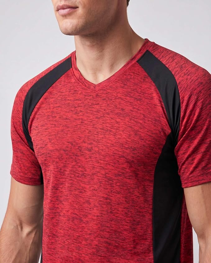 5 Pack Men's Dry Fit V Neck Gym Workout T Shirts Athletic Moisture Wicking | Cooling, Quick Dry, Breathable, Short Sleeve, Exercise, Cycling, Sports, Outdoor, Fitness, Golf, Crossfit, Hiking, Tennis