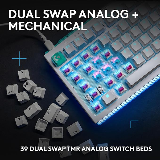 Logitech G512 X 75 TMR + Tactile Switch Mechanical Gaming Keyboard - White | Hot-Swappable 9x TMR Rapid Trigger + Tactile Mechanical Switches, Gasket, PBT Keycaps, <8K, LIGHTSYNC RGB, for PC & Mac