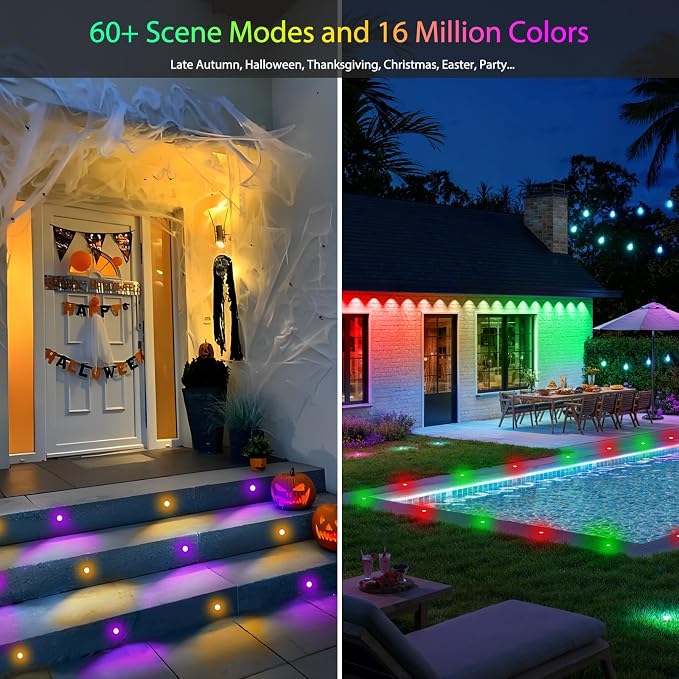 Sumaote LED Deck Lights Kit, 20 Pack 1.77" RGBW+IC Multicolor Dynamic Low Voltage Recessed Landscape Lights, IP67 Waterproof 12V Step Light Outdoor for Garden Yard Path Ground Stairs