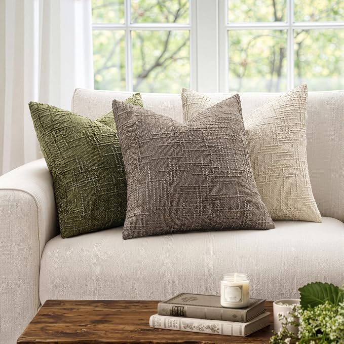 MIULEE Chenille Textured Throw Pillow Covers Taupe Grey 20x20 Set of 2 | Slubby Decorative Pillows, Fall Boho Farmhouse Home Decor, Modern Neutral Cushion Covers for Couch Sofa Bed Living Room