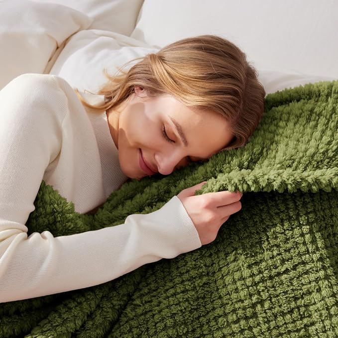 Whale Flotilla Soft Fleece Queen Size Bed Blanket, Olive | 90x90 Inch, Suitable for Bed, Fluffy Fuzzy Jacquard Blankets for All Season, Lightweight and Cozy