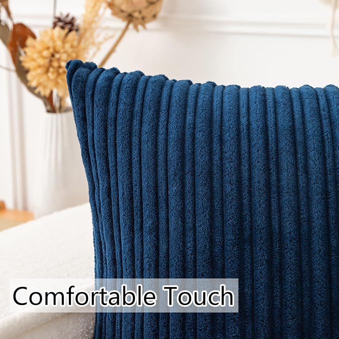 UGASA 14x20 Inch Pillow Cover Pack of 1 Soft Boho Stripe Corduroy Long Rectangle Lumbar Cushion Case Farmhouse Decorative Throw Pilowcase for Bed, Couch, Sofa, Bedroom, Living Room, Navy Blue