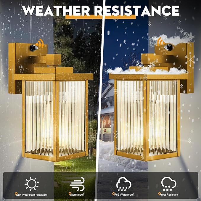 1 Pack Dusk to Dawn Outdoor Lighting, Waterproof Outdoor Porch Light with Tempered Glass, Outdoor Light Fixture for House Exterior Front Door Garage Patio (Gold Color)