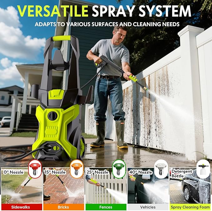 Pressure Washer, Portable Power Washer, 2026 Upgraded 4 Quick Connect Nozzles – High Pressure Cleaning Machine for Car, Driveway, Patio, Fence & Home Cleaning and More