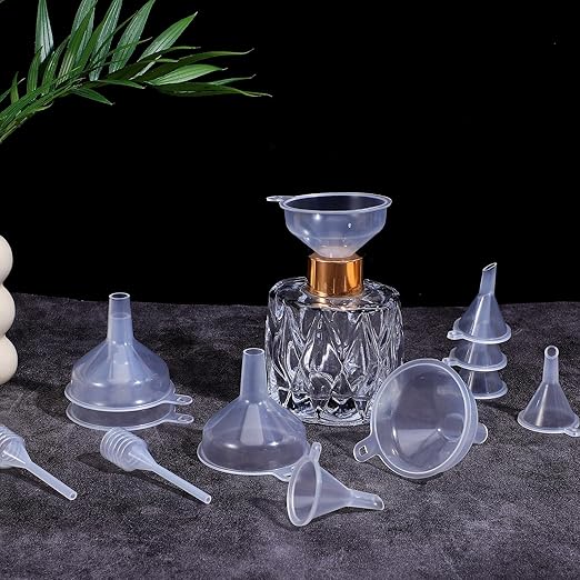 12 Pcs Small Funnel Kit Mini Plastic Clear Funnel Sets Bottles Filling Tool Essential with Droppers Pipette Dispenser for Kitchen Sand Art Perfume Spice Powder Oils Capsules Pet Souvenirs Food