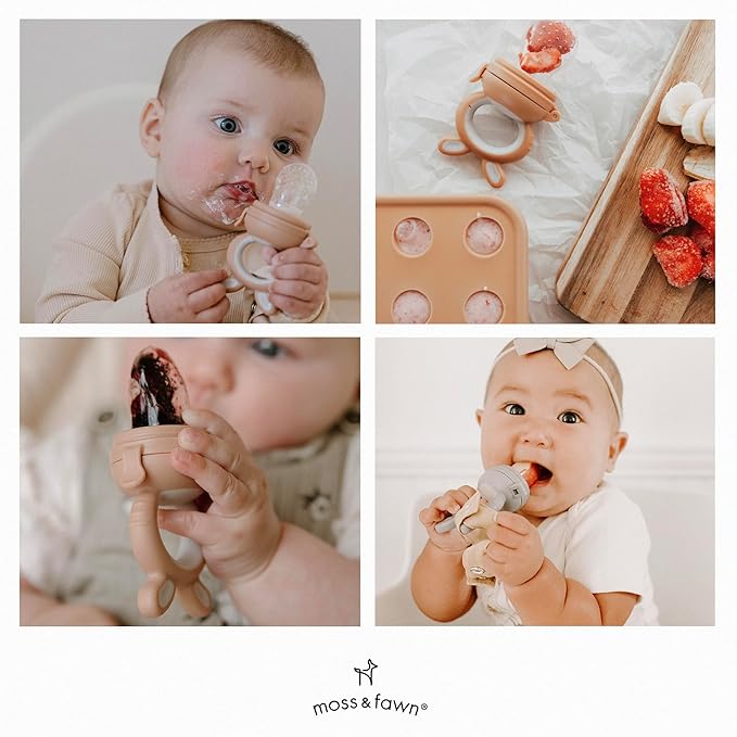 Moss and Fawn Forage Feeder - Soothing Silicone Frozen Breast Milk Popsicle & Baby Food Teething Toy, Pacifier, Fruit Feeder, & Teether - BPA, PVC & Phthalate-Free - Ecru