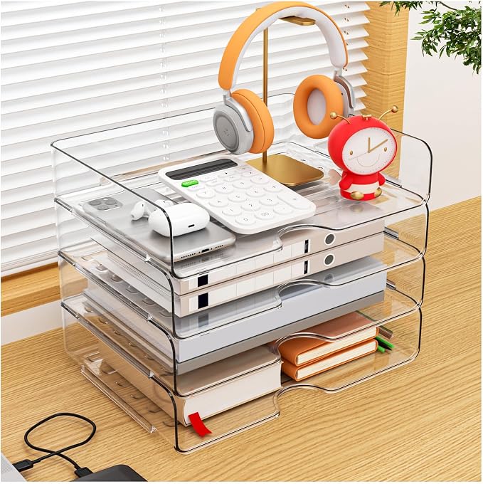 Vivihomety Paper Organizer Letter Tray, 4-Pack Acrylic File Organizer, Clear