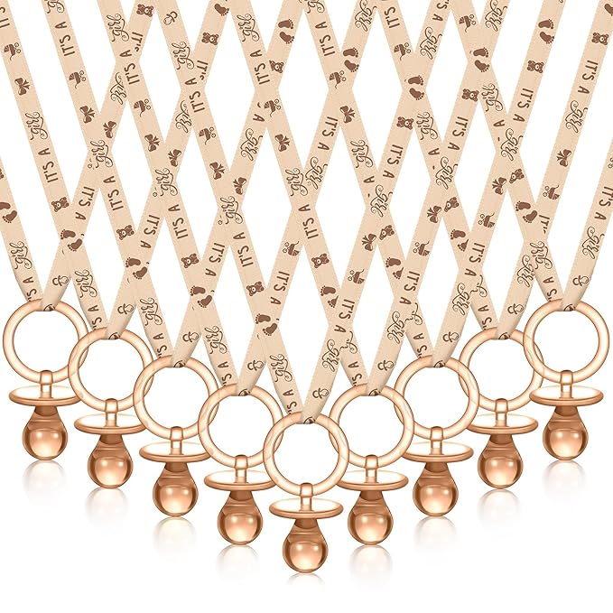 Geiserailie 36 Pcs Baby Shower Pacifiers Necklace Acrylic Pacifiers Necklace Charm Party Favors for Girls Boys Baby Shower Party Decorations Table Scatter(Brown)