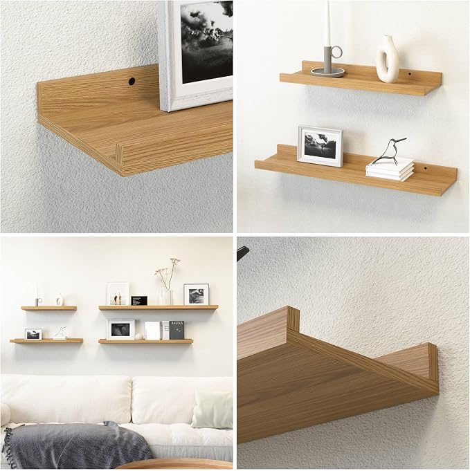 Boswillon Floating Shelves Set of 2, Long Wall Shelf with Lip, 24in, Oak | Display Ledge Shelf for Room Wall, Wall Decor Shelves for Bathroom, Living Room, Bedroom, Kitchen, Nursery Room, Rustic, Wood