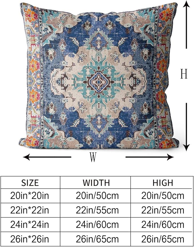 Snycler Boho Throw Pillow Covers 24x24 inch Set of 2 Boho Rug Carpet Double Sided Pattern Cotton Soft Pillow Case Cushion Cover Pillowcase for Couch Sofa Bed Decorative (Blue)